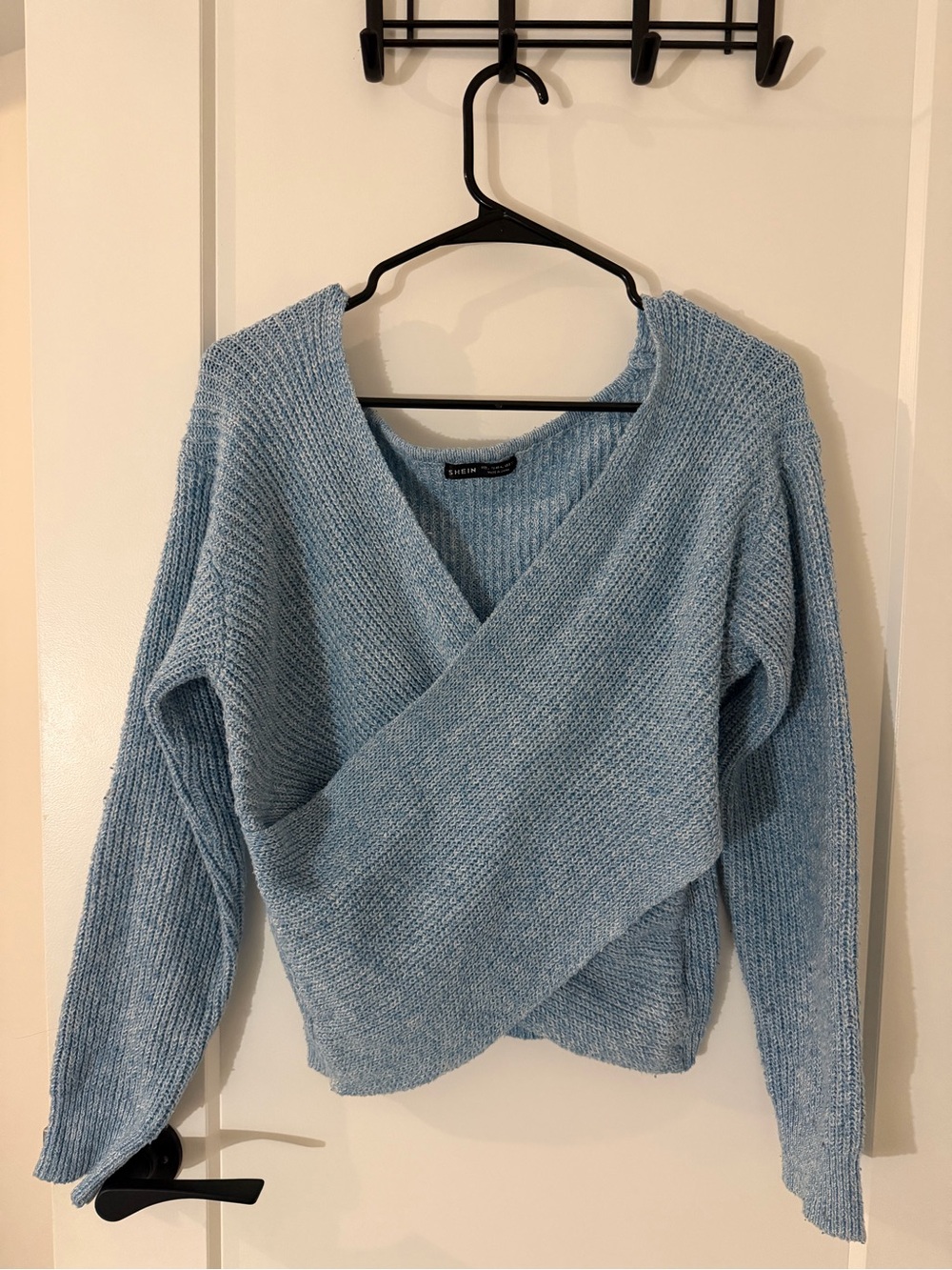 SHEIN Light Blue Wrap V-Neck Knit Sweater